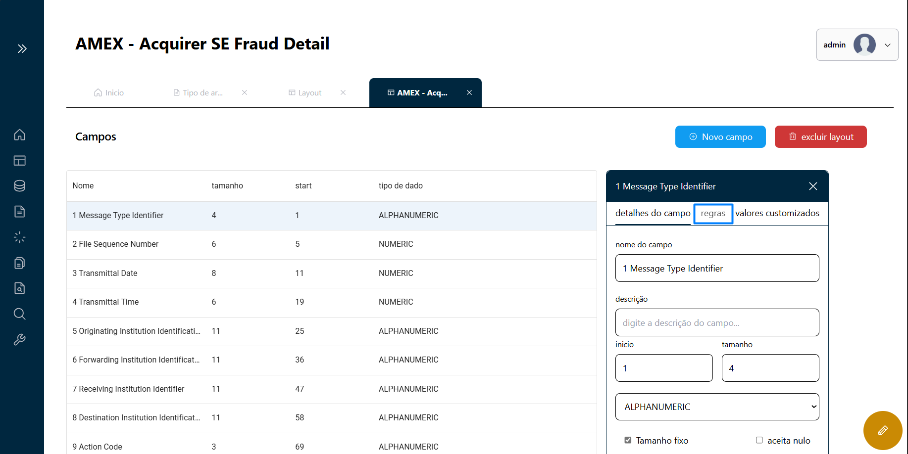 Botão de Associação de Regras a Campos
