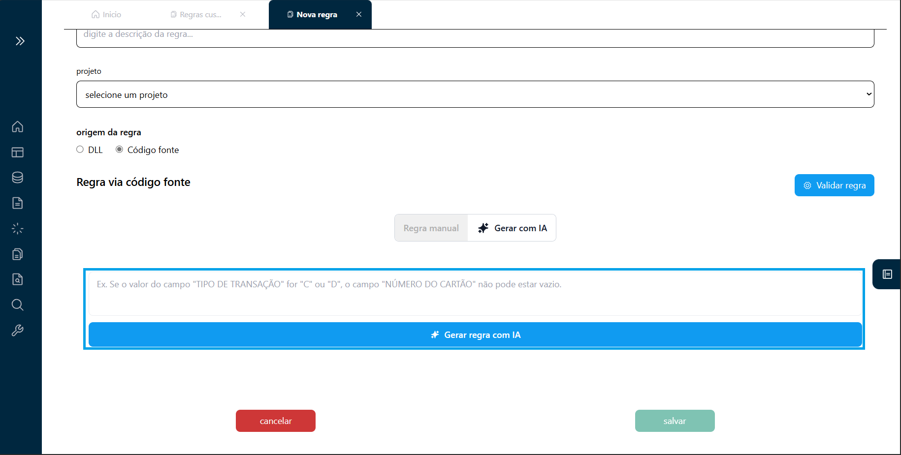 Interface de Regra com IA