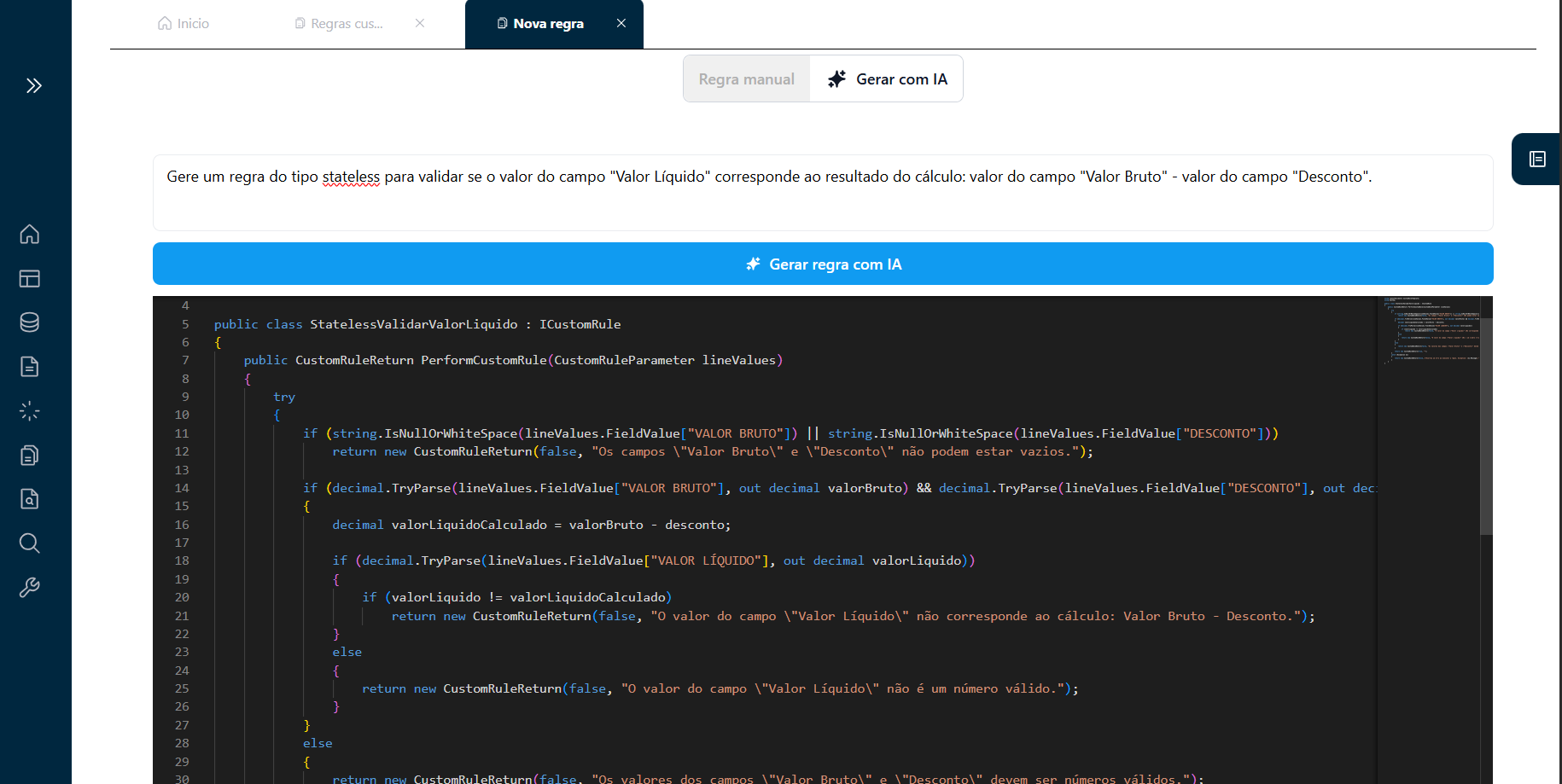 Regra Customizada Criada com IA