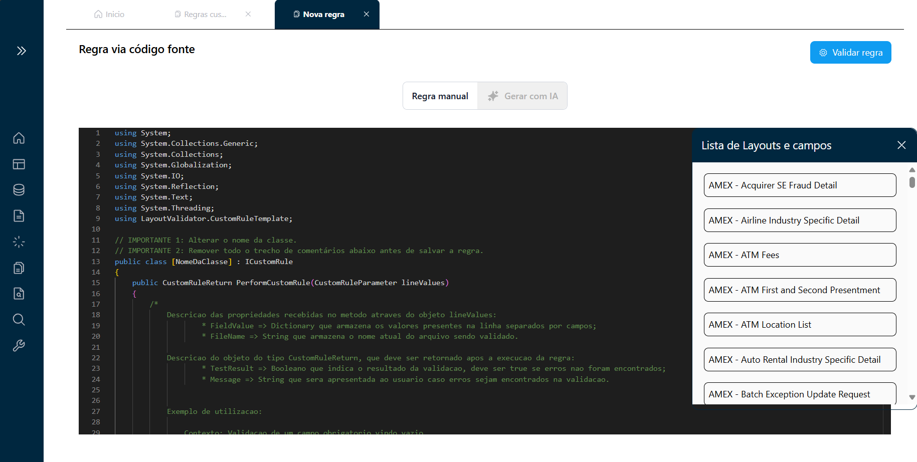 Lista de Layouts para Associaç�ão de Campos