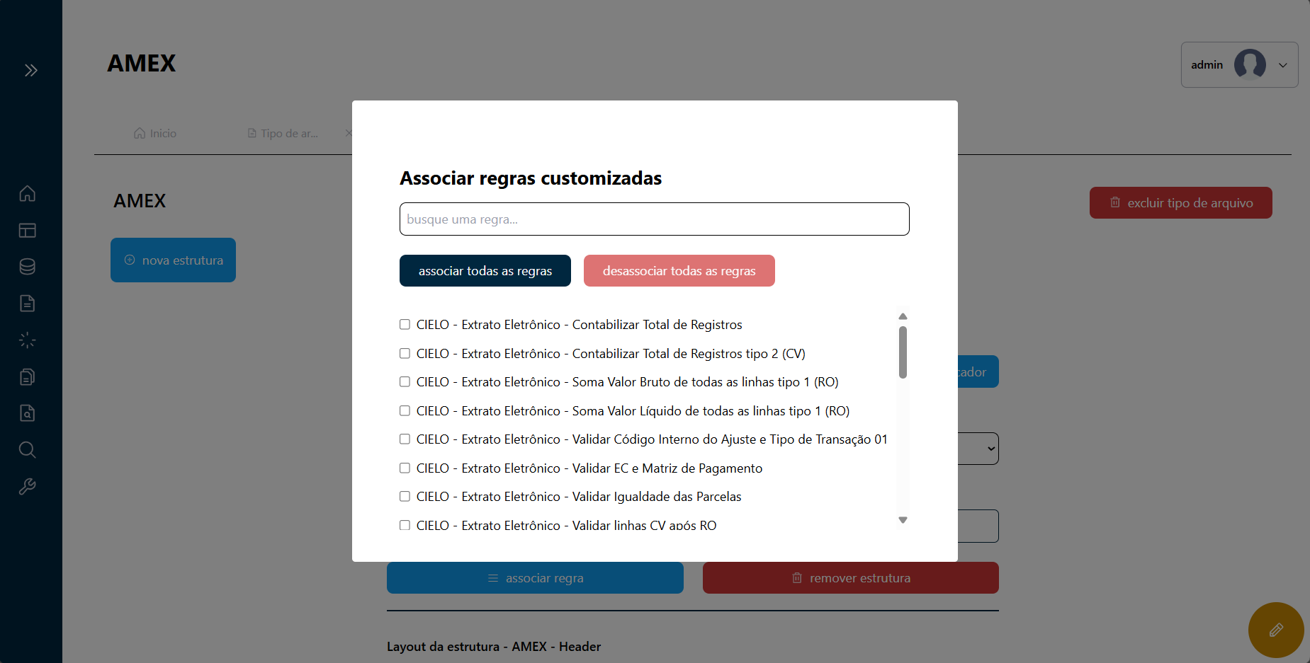 Lista de Regras para Associar