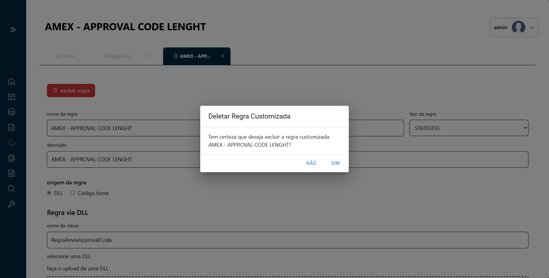 Confirmação de Exclusão de Regra Customizada