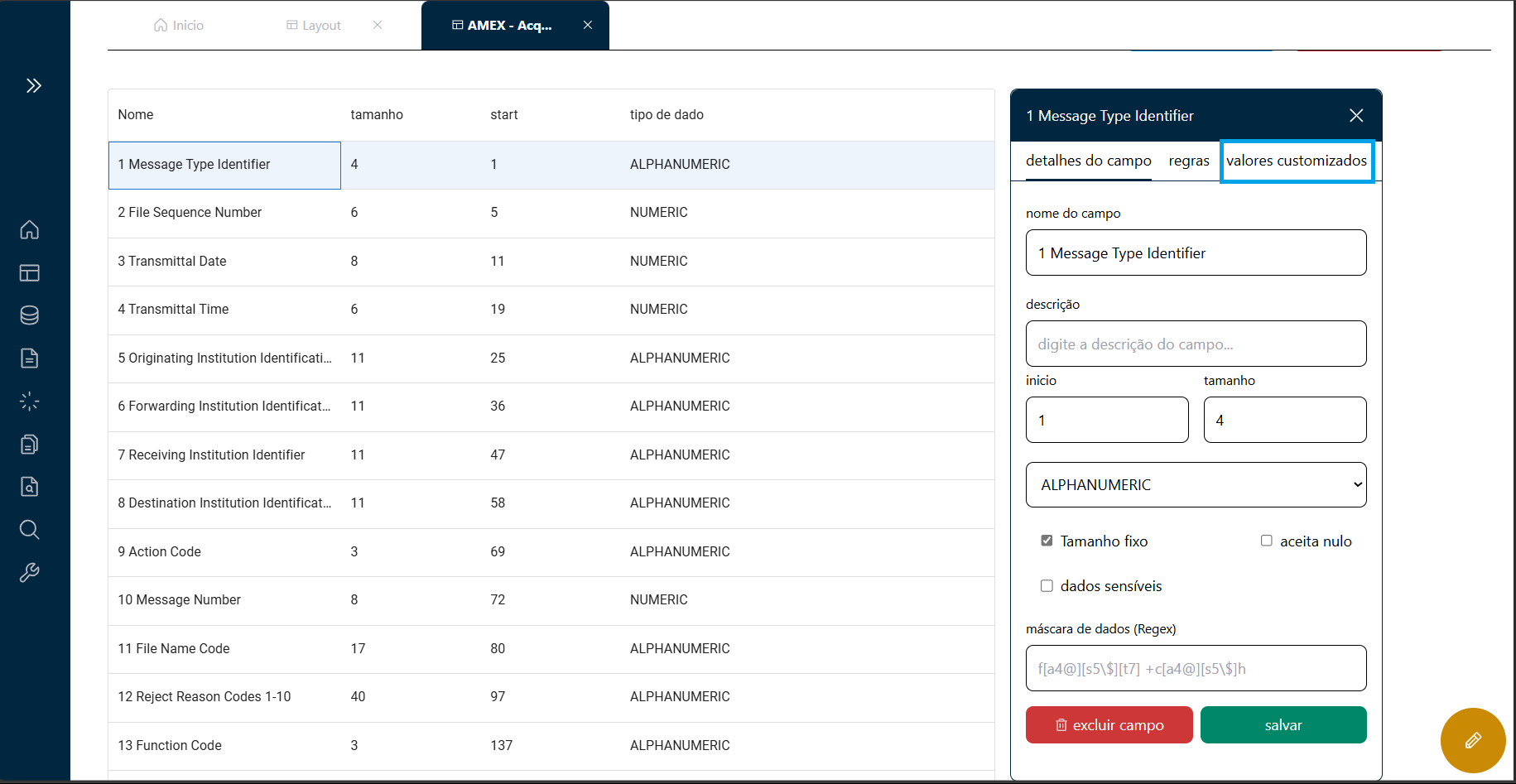 Botão de Valores Customizados de um Campo