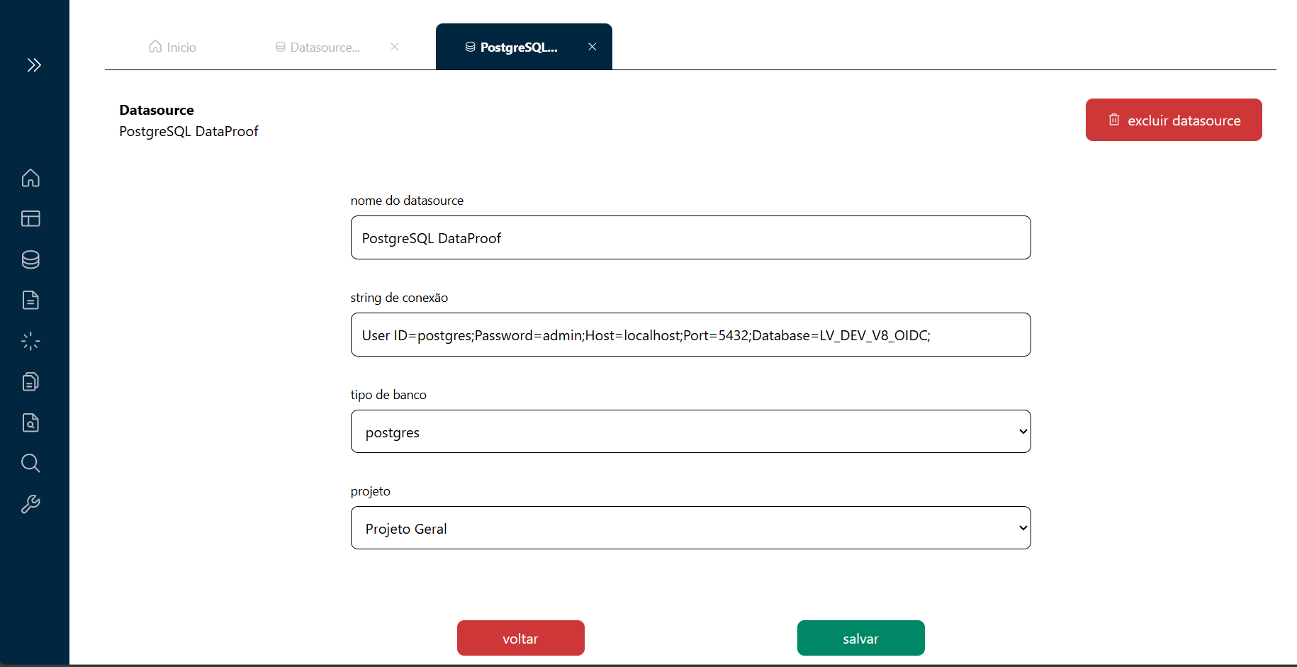 Interface de Edição de Data Sources