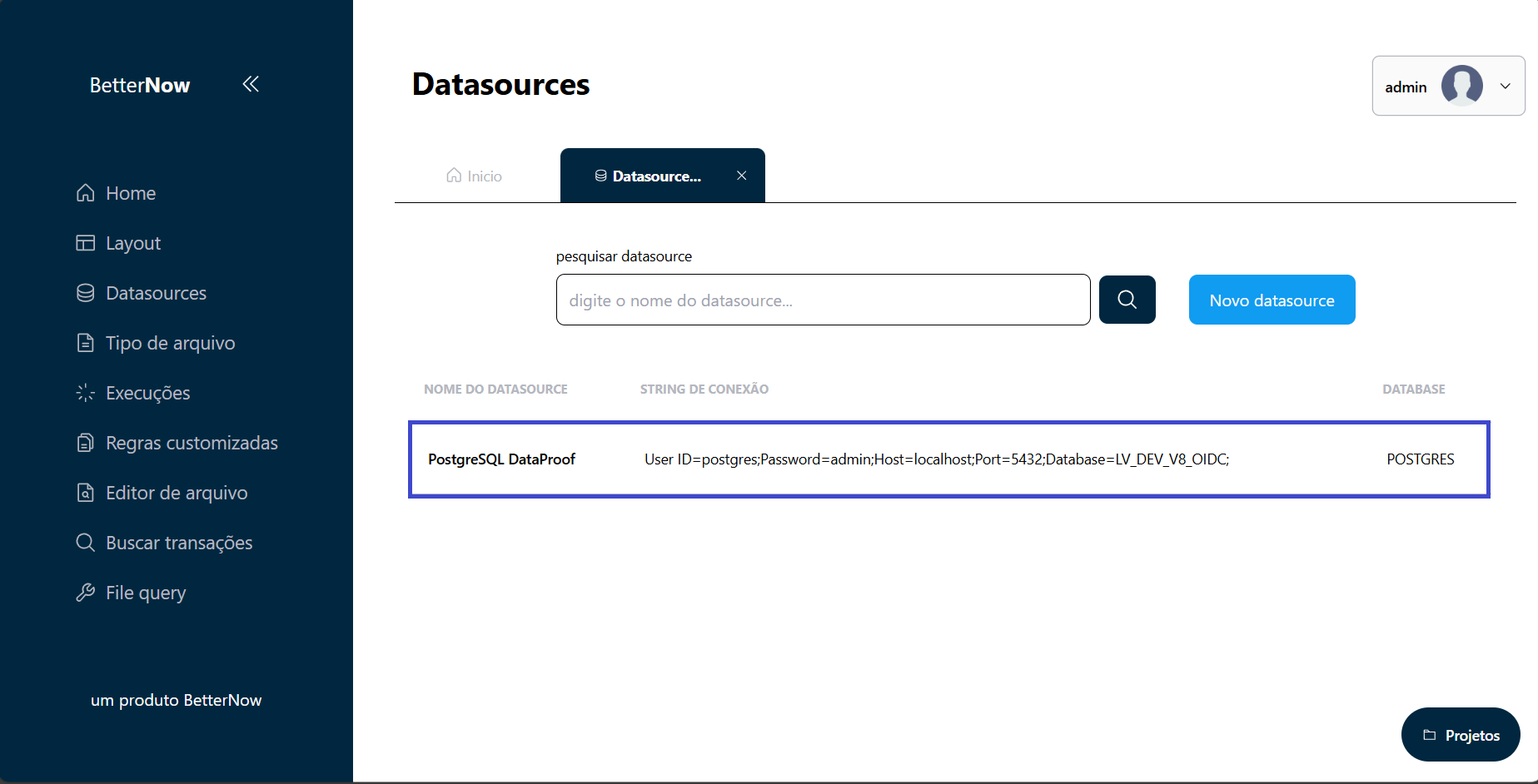 Edição de Data Sources