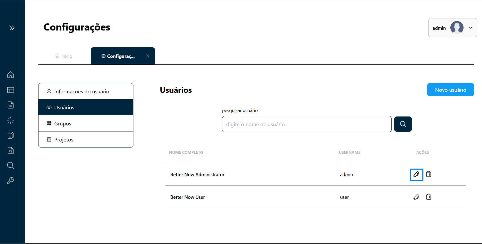 Botão de edição de Usuário