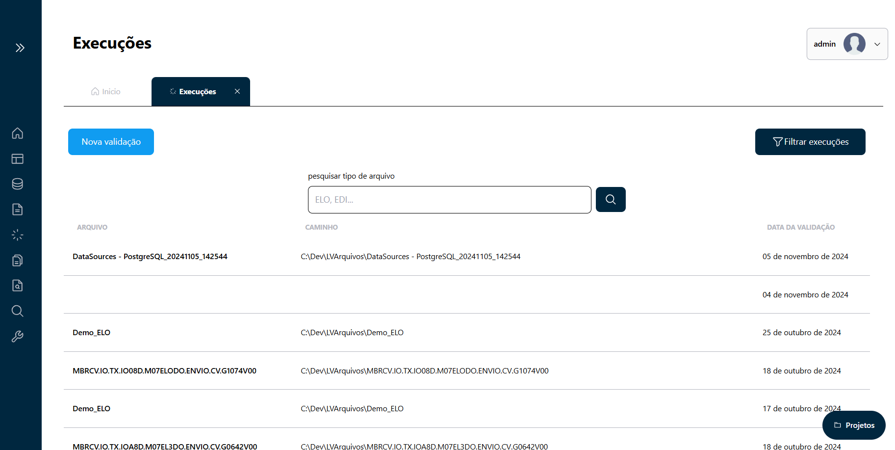 Lista de Validações