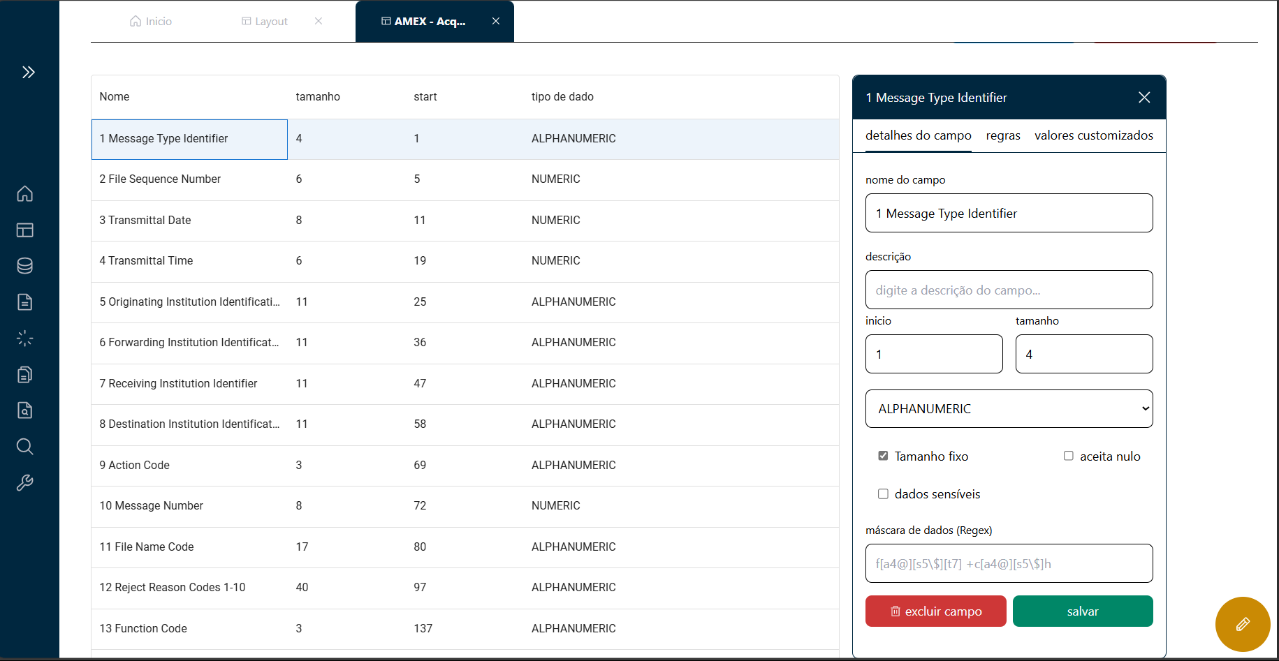 Interface de Edição de Campos
