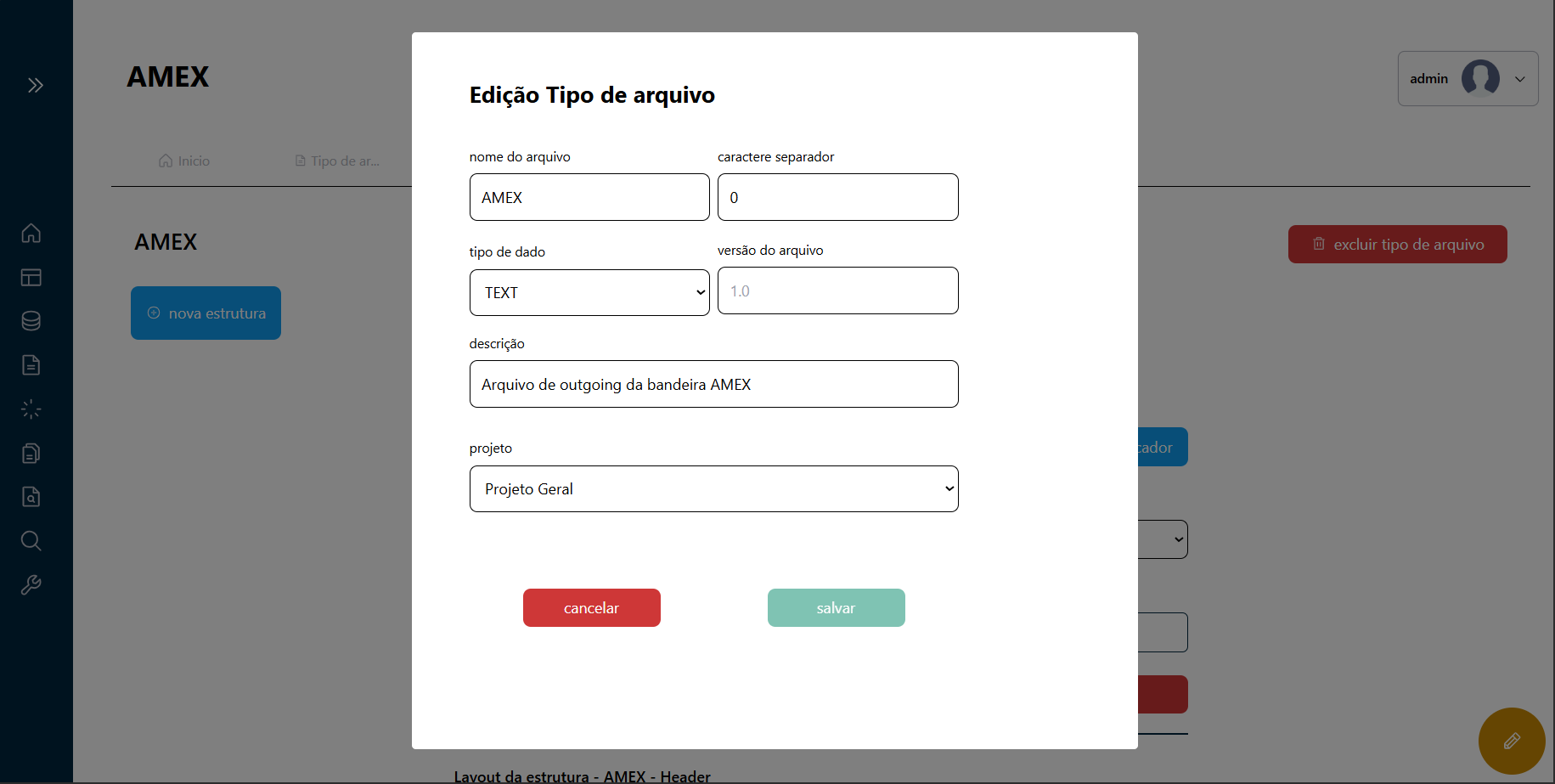 Interface de Edição de Tipo de Arquivo