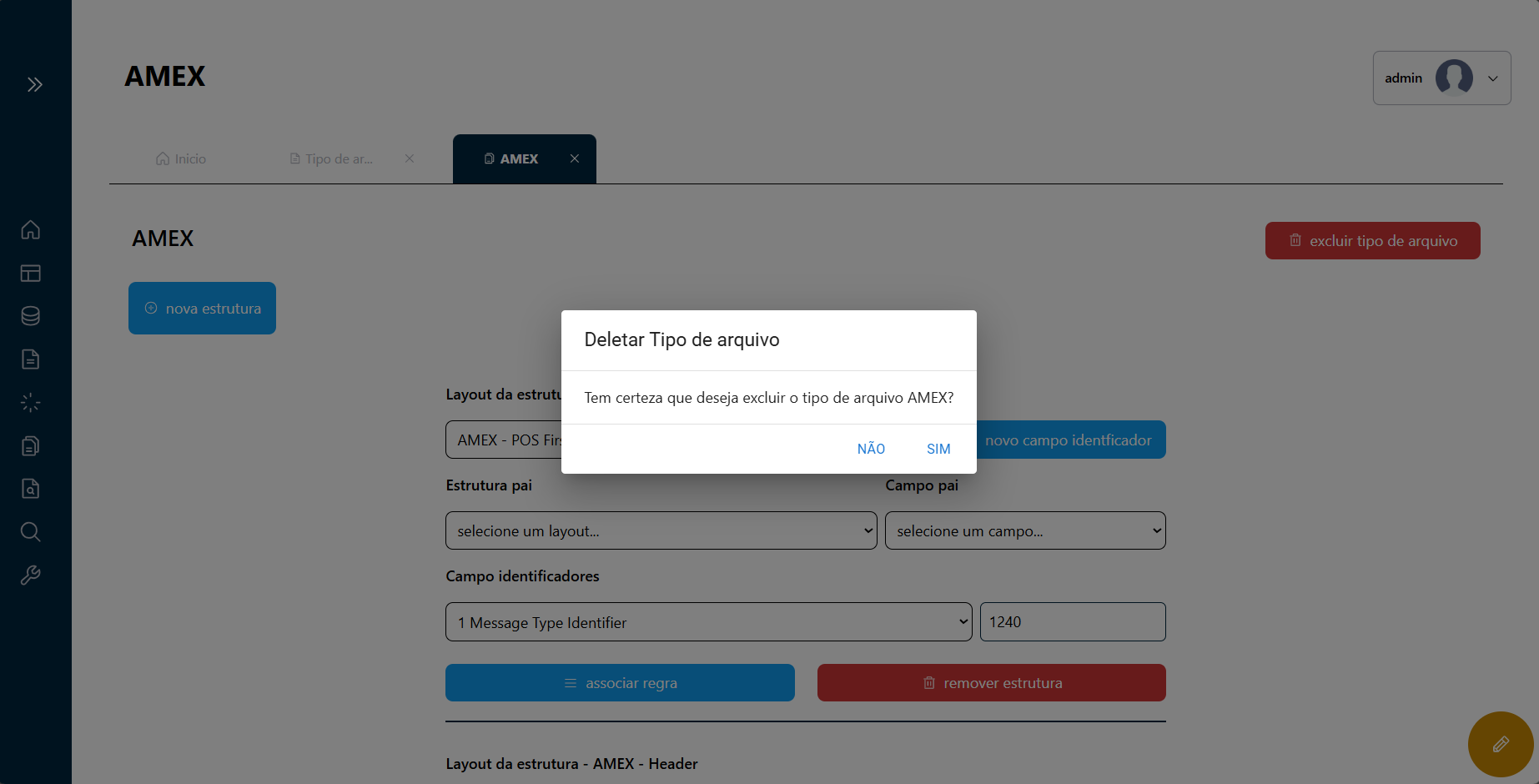 Confirmação de Exclusão de Tipo de Arquivo