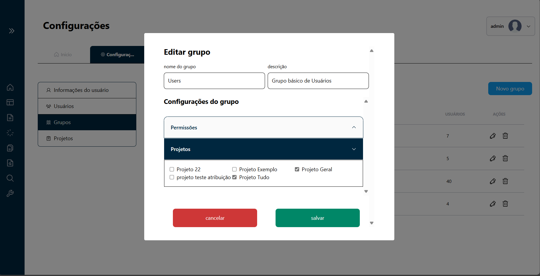 Associação de um Projeto a um Grupo