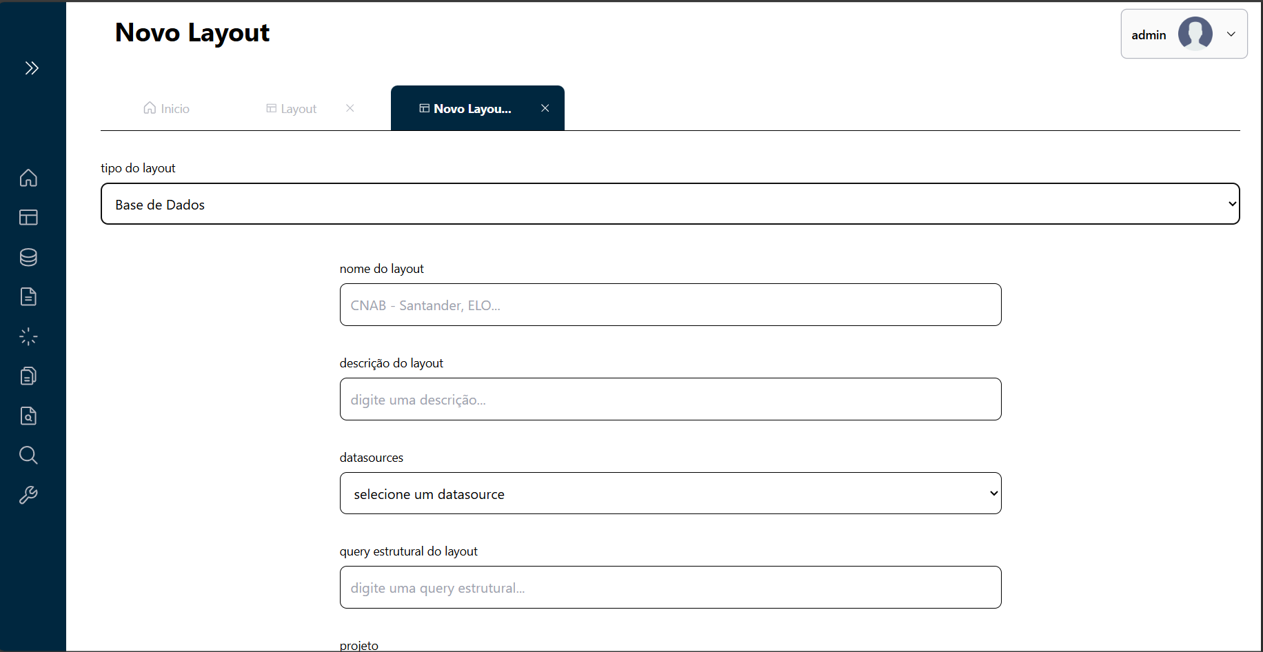 Criação de Layout de Tabela de Base de Dados