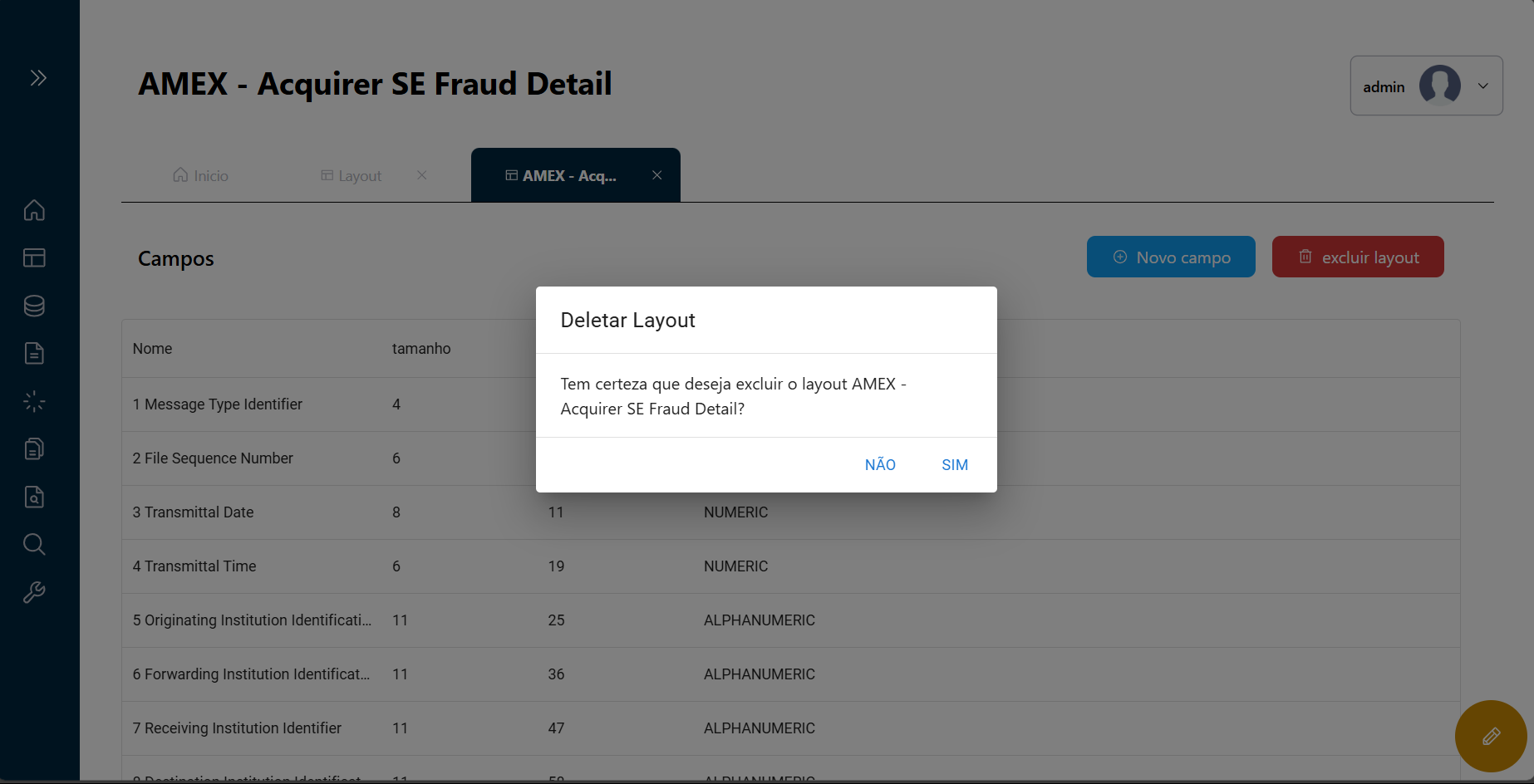 Confirmação de Exclusão de Layouts