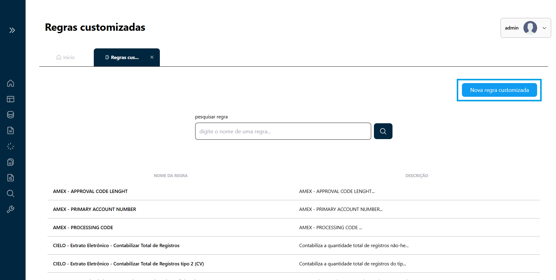 Acesso a tela de Criação de Regras Customizadas