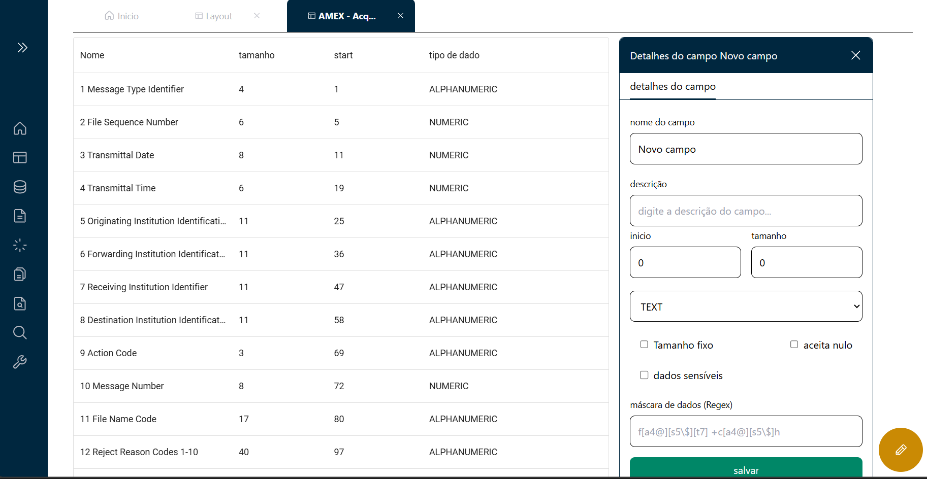 Interface de Criação de Campos