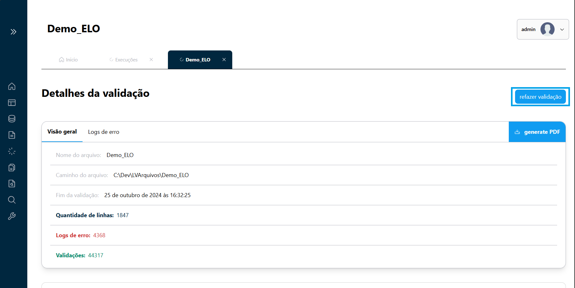 Botão Refazer Validação do Arquivo