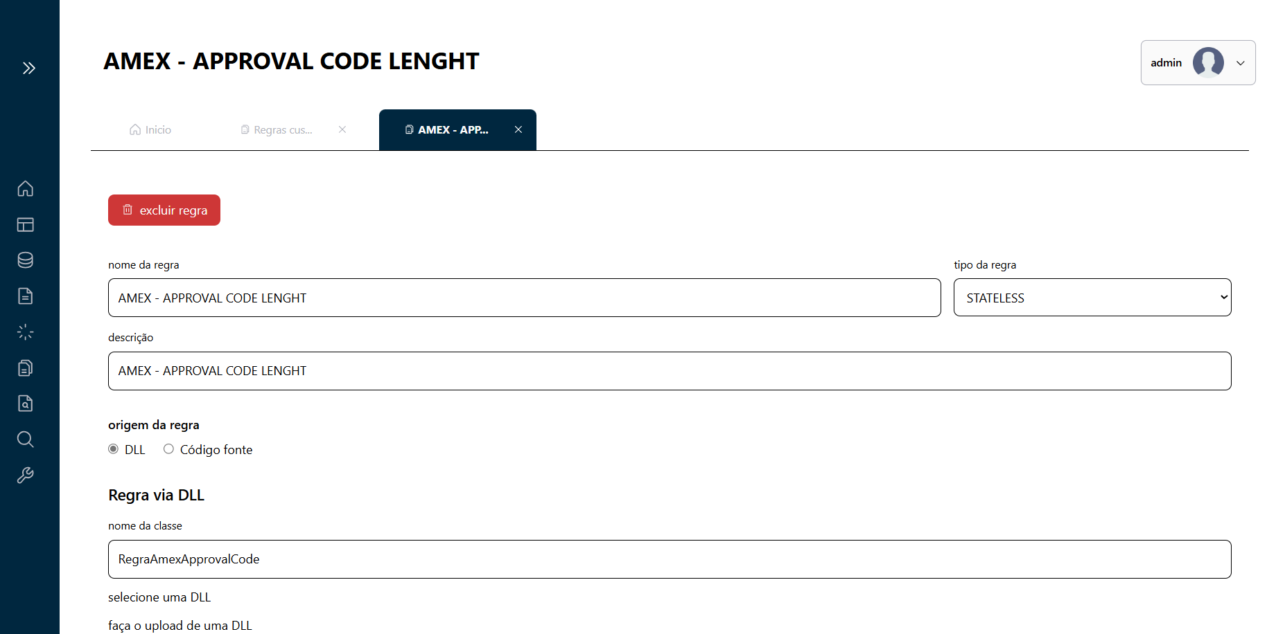 Botão de exclusão de Regra Customizada