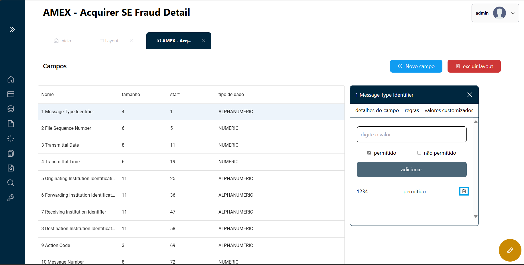 Botão de Exclusão de Valor Customizado