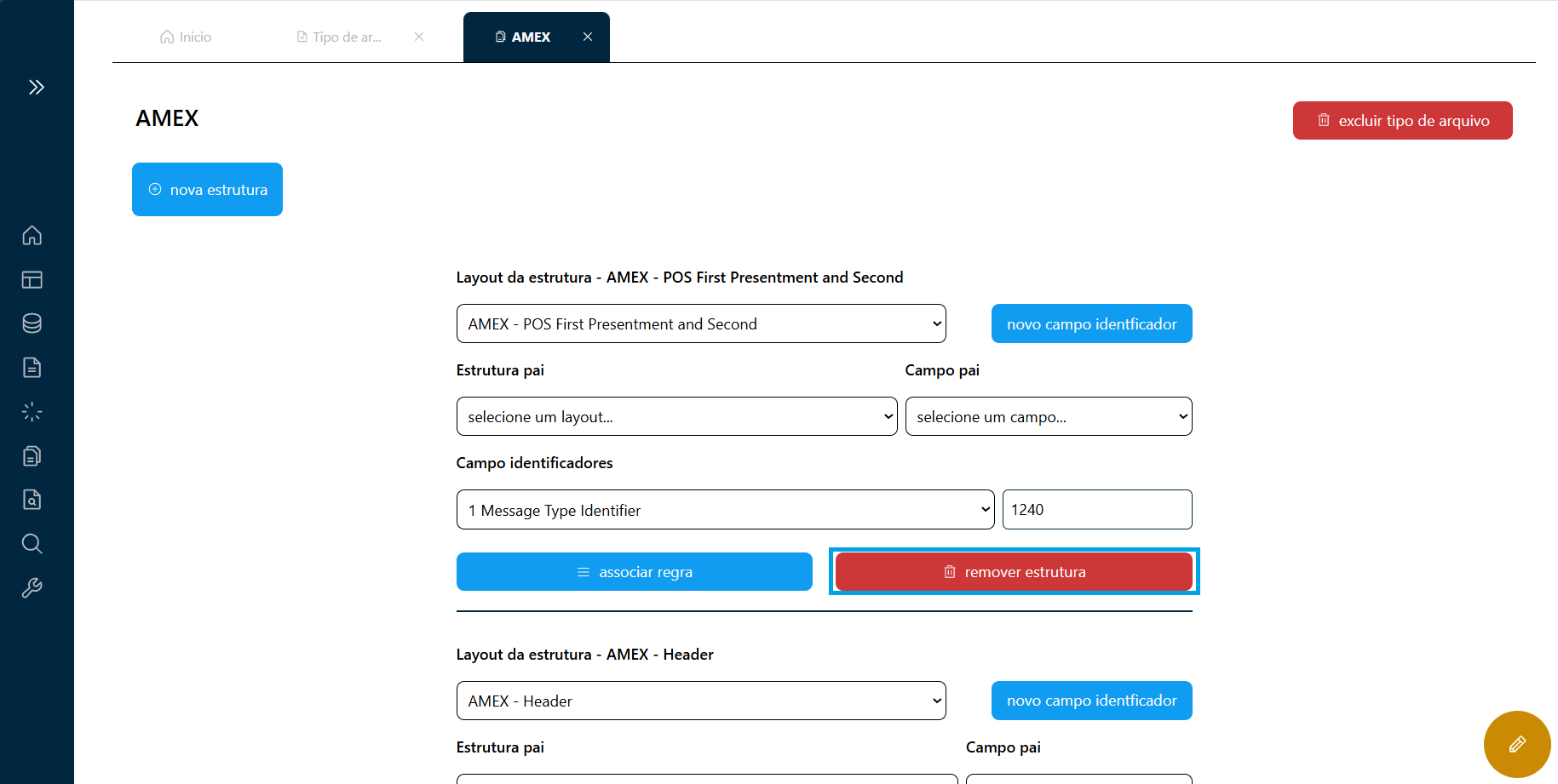 Botão de exclusão de Estrutura