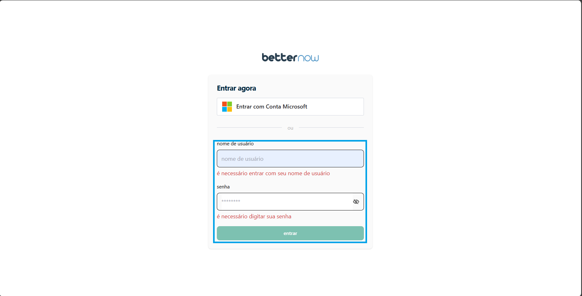 Acesso via Usuário e Senha