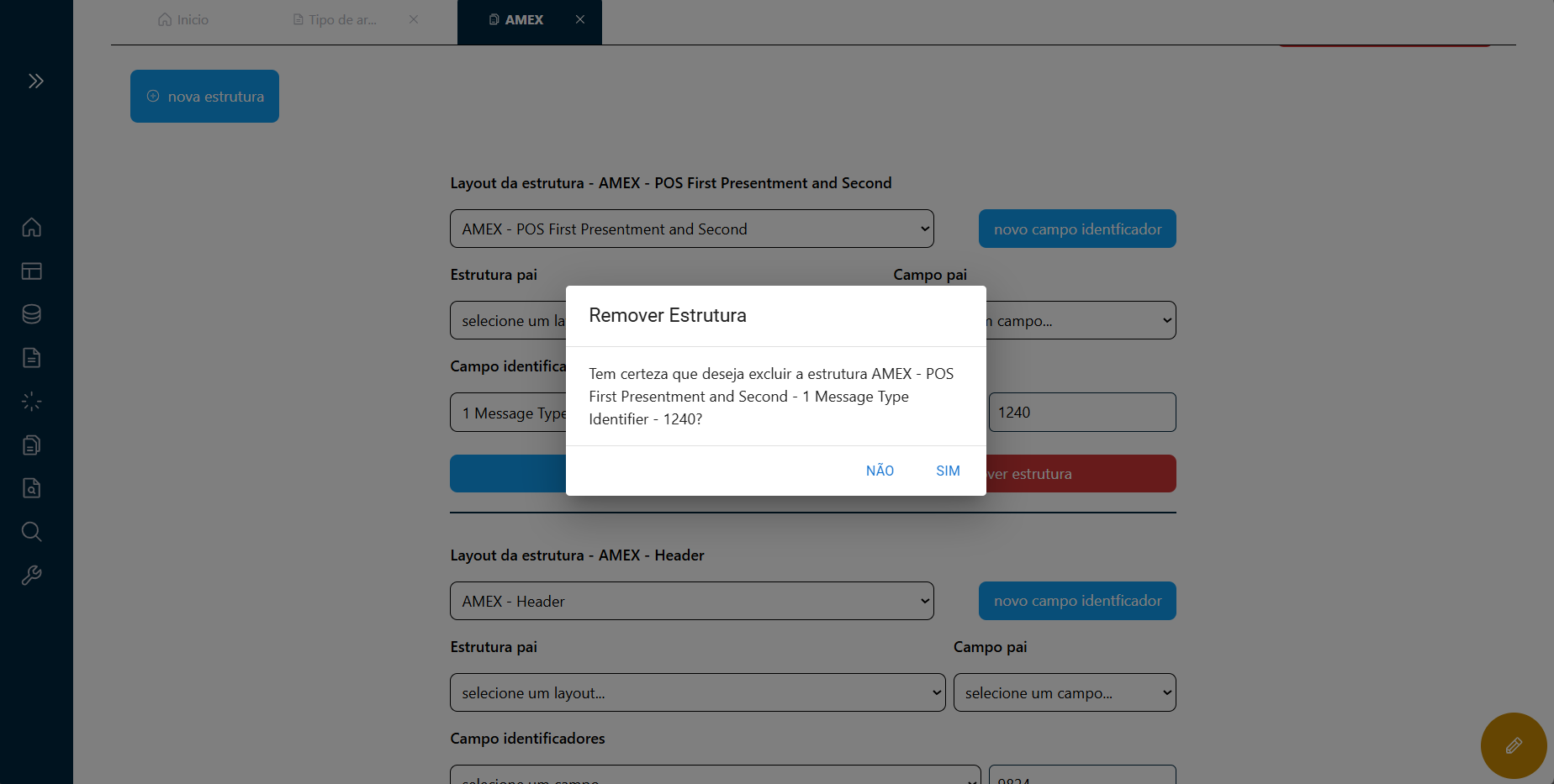 Confirmação de Exclusão de Estrutura