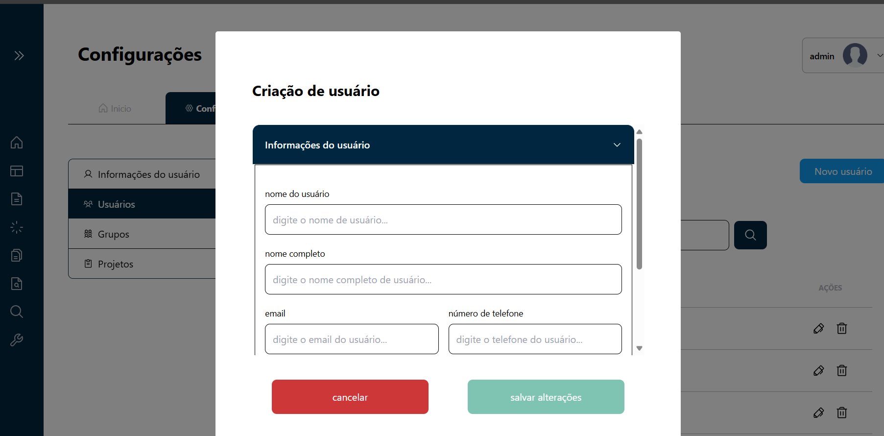 Criação de Usuário