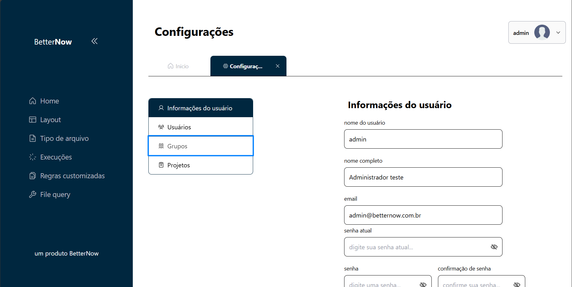 Acesso a tela de Grupos