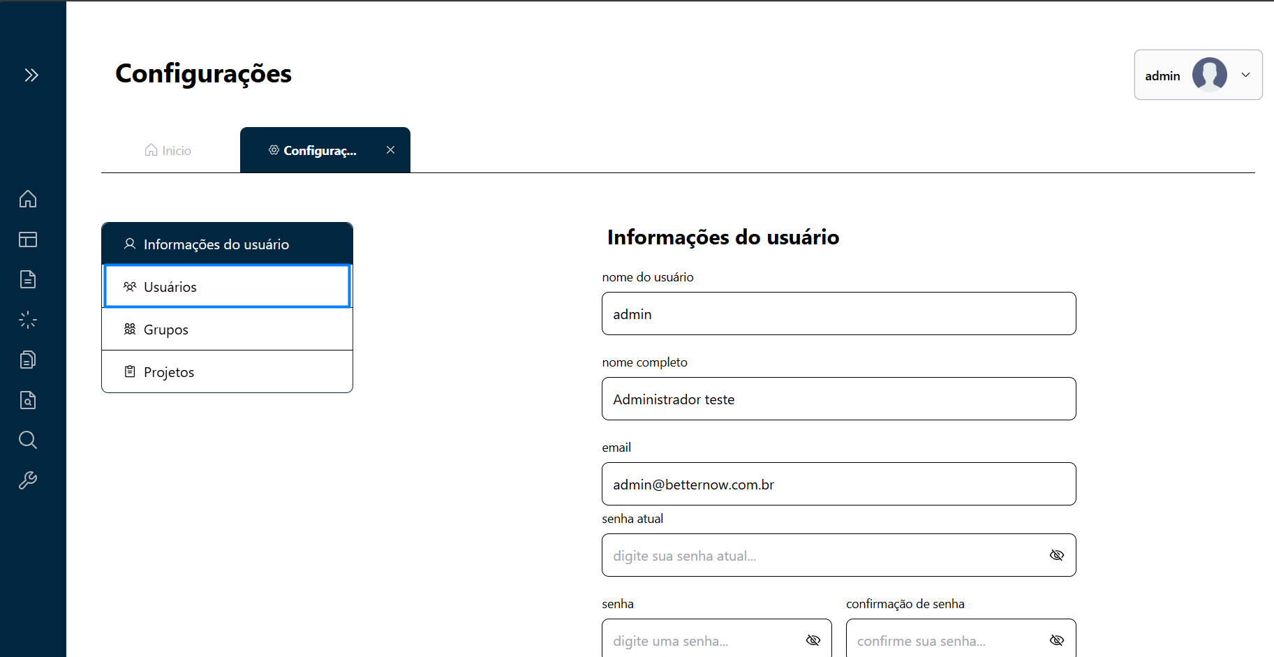Acesso a tela de Usuários