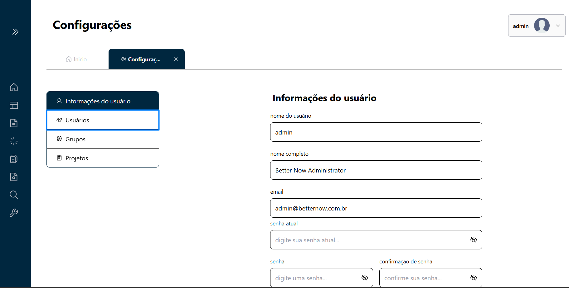 Acesso a tela de Usuários